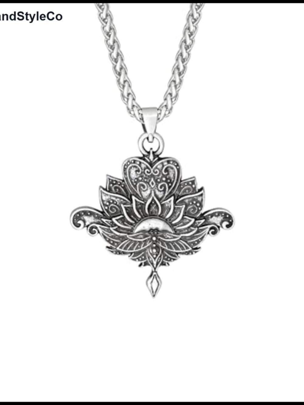 Vintage Lotus Mandala Flower Pendant Necklace, Antique Amulet, Faux Leather Cord
